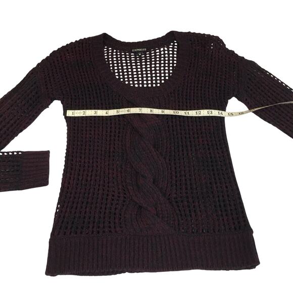 Express Loose Weave Pullover Sweater Maroon Black Cable Knit Scoop Neck - Picture 7 of 16
